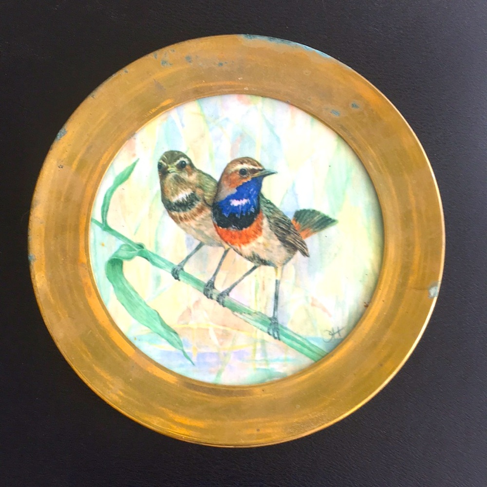 COPY - Keramik Brass Plate Wild life Bird Painting made in West Germany